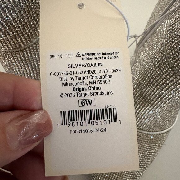 A New Day Silver Rhinestone Ankle Booties Womens Size 6W Chunky Heel Pointed Toe - Picture 7 of 8